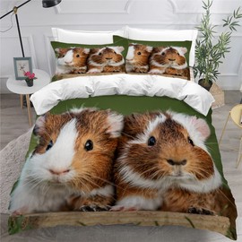 Guinea Pig Bed Linen 135 x 200 cm 3D Print Guinea Pig Duvet Cover Set for Boys Girls Teens Children's Bed Linen Microfibre Soft Luxury Bedding Room Decor 3-Piece + 2 Pillowcases 80 x 80 cm