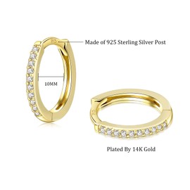 3 pairs Gold Hoop Earrings for Women 14K Gold Plated Sterling Silver Small Hoop Earrings Cubic Zirconia Hoop Earrings Huggie Hoop Ear Piercing Earrings for men 10/12/14mm