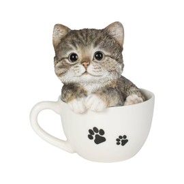 Uvia H15328-T-A10 Sabatra White Cat in Footprint Cup, 5.1 x 5.0 x 5.7 inches (13 x 12.8 x 14.6 cm), Doll, Figure, Figure, Animal, Garden, Decoration, Cat