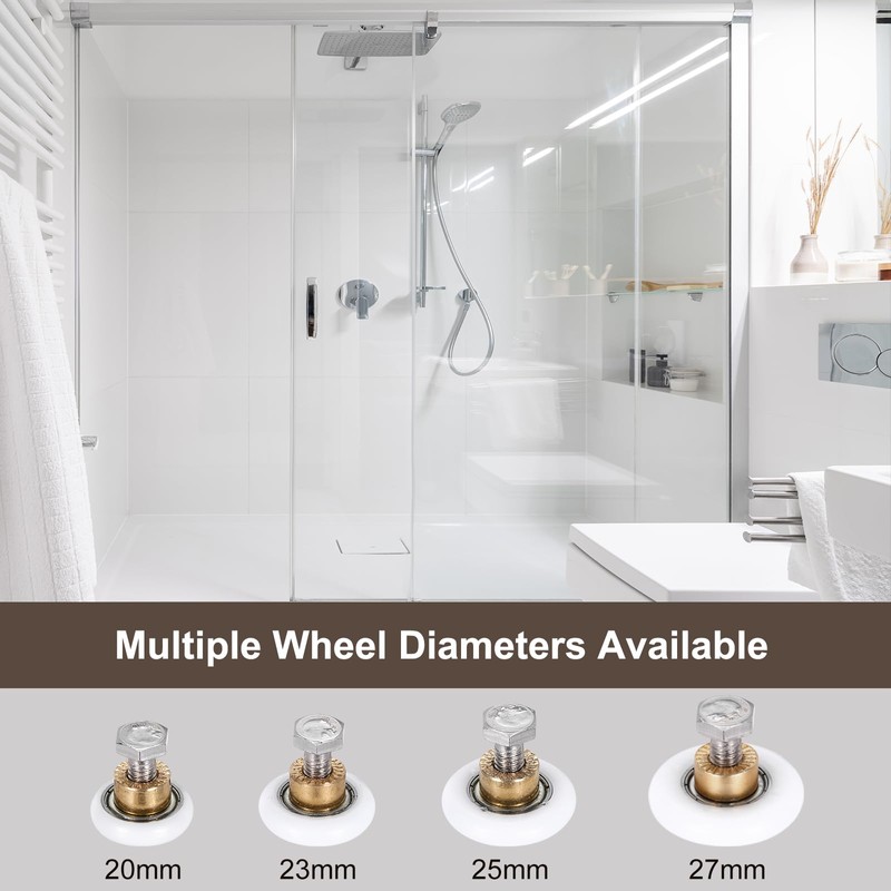 MECCANIXITY Shower Door Rollers Wheels, 23mm Diameter Bathroom Glass Shower