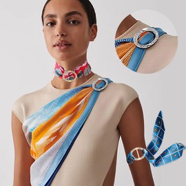 Silk Scarf Ring Clip Buckle, Crystal Rhinestone Oval Buckles Scarf Jewerly Rings and Slides for Neckerchief, T-Shirt Clips for Clothing Women 2Pcs (Gold Sliver+PE)