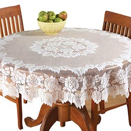 Collections Etc White Floral Lace Tablecloth 60"Dia.