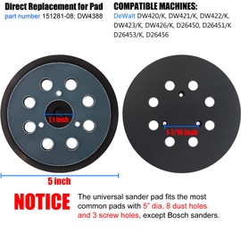 5" Sander Backing Pad for DeWalt 151281-08, DW4388 - Fit DeWalt DW420/K, DW421/K, DW422/K, DW423/K, DW426/K, D26450, D26451/K, D26453/K, D26456 Random Orbital Sanders