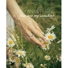 Ladytree Daisy Anxiety Fidget Rings You Are My Sunshine Flower Spinner Spinning Ring Sterling Silver ADHD Stress Worry Statement Ring for Women Size 9
