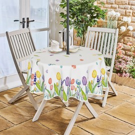 Horaldaily Spring Summer Outdoor Tablecloth 70×70 Inch, Floral Wild Flowers Tulips Seasonal Table Cover with Zipper Umbrella Hole for Party Dinner Patio Garden Picnic BBQ