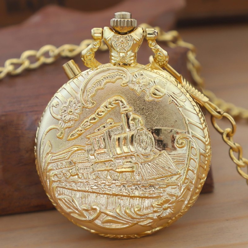 LED Gold Right Locomotive Len's Quartz Men's Pocket Watch, Arabic