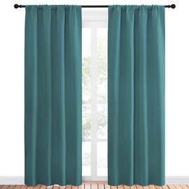 NICETOWN Blackout Curtain for Kitchen Window - Function Thermal Insulated Blackout Panels for Bedroom - 1 Pair, Sea Teal - Rod Pocket Style - 42 by 84 inches