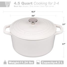 VORRINGARD Enameled Cast Iron Dutch Oven Pot with Lid, for Bread Baking, Round Bread Oven- include Sourdough Bread Baking Supplies Set, 4.5QT, White