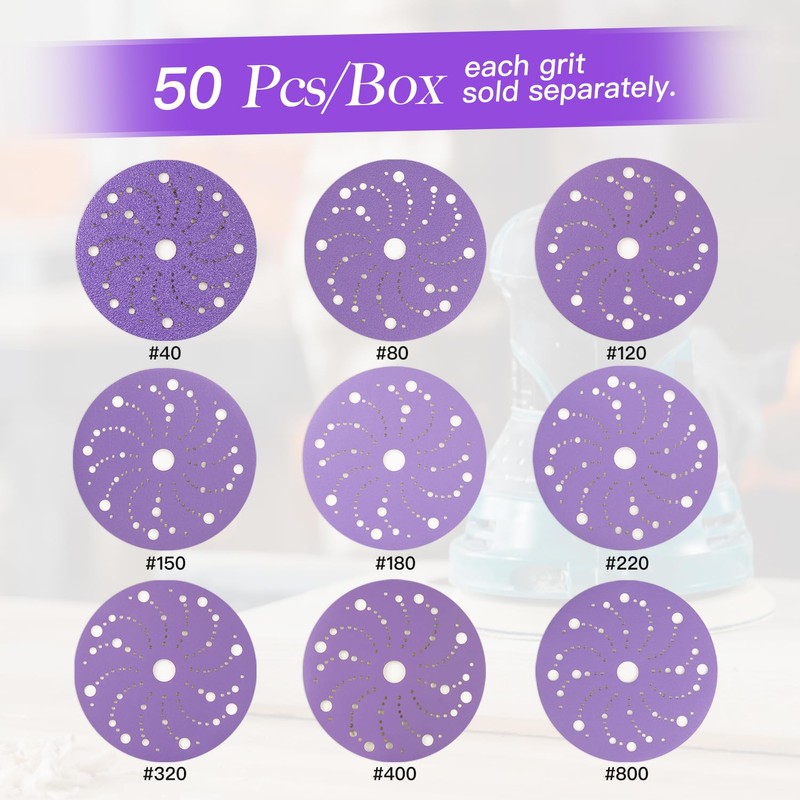 150mm Sanding Disc 50PCS Clean Sanding Disc, 400 Grit Multi-Hole