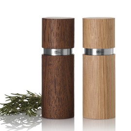 AdHoc MP410 Textura Pepper and Salt Mill Set, CeraCut® Ceramic Grinder, Natural Wood Oiled Oak, Light and Dark Stainless Steel