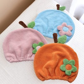 Foyadi - Toalla de secado de cabello para niños y niñas, bonito juego de envoltura de baño absorbente de dibujos animados de secado rápido para baño, piscina, gorro de microfibra suave para cabello rizado largo y húmedo, flores rosadas