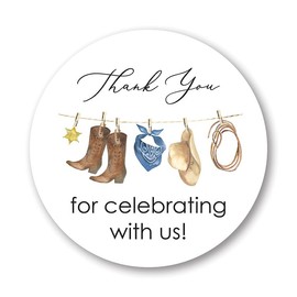 Little Cowboy Thank You Stickers - 2" Round - Set of 40 (Blue)