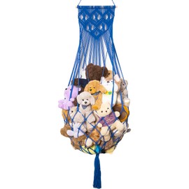 Stuffed Animal Hammock Wall Hanging Net for Stuffed Animal Net Stuffed Animal Storage Plush Toy Holder Toy Organizer for Boho Kidroom Nursery (Blue)