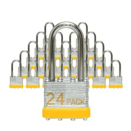 Lock Outdoor Padlocks, Key Lock, Padlocks with Same Key - Laminated Steel Keyed Padlocks with Long Shackle, 24 Pack, for Hasp Latch, Sheds, Fences, Storage Locker, School, Gym