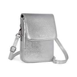 befen Genuine Leather Small Crossbody Bags for Women, Woman Cell Phone Cross body Purse Bag with RFID Blocking Card Slots - Silver