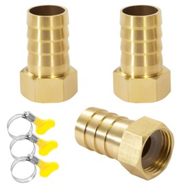 Brass Pipe Adapter, 3 Pieces 19 mm Barb x 1/2 Inch Female Thread Pipe Connector Brass with Thread, Hose Nozzle Screw Connection with Clamps for Water, Gas, Air