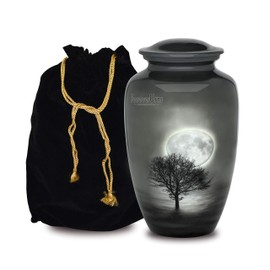 Forever URNS Adult Cremation Funeral Urn with Moon Night Tree Printed Theme for Human Ashes of Female & Male | 200 cu in | Large | Multicolor | Completely Handcrafted with Velvet Protection Bag