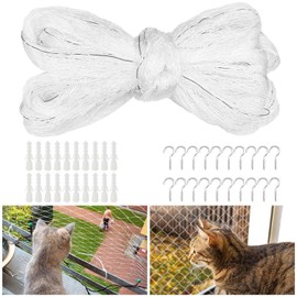 Transparent Cat Net, 4 x 3 m Balcony Cat Net, 2.5 x 2.5 cm Mesh Size Cat Net for Balcony, Balcony Net for Cats with Mounting Rope and Accessories, Cat Grid Balcony for Patios, Windows, Roof Hatches