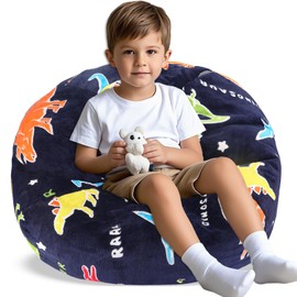 AmiCera Bean Bag Cover, Kids Bean Bag without Filling, Dinosaur Beanbags for Children, Flannel Comfortable & Safe Kids Sofa, Stuffed Animal Storage Baby Bean Bag Chair, Kids Bedroom Furniture, Blue