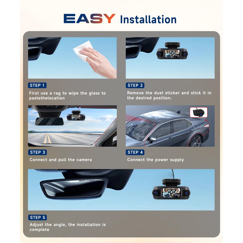 4K 360° Dash Cam 4-Channel Front/Rear/Inside/Side Car Dash Camera with