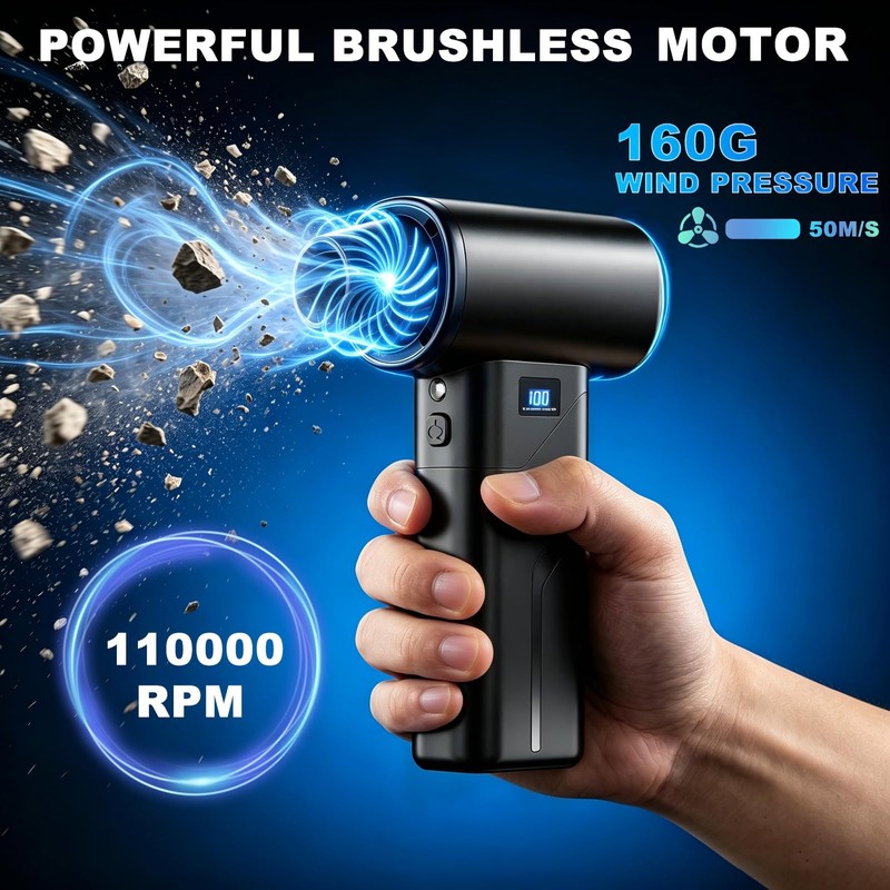 2-in-1 Vacuum and Blower, 110,000 RPM Compressed Air Duster, 160g