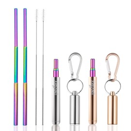 Envirix Telescopic Reusable Straw | Stainless Steel Metal Straw Drinking Straws | Premium Food-Grade Straws Reusable with Keychain Portable Set with Aluminum Case & Brush Collapsible Travel Straw