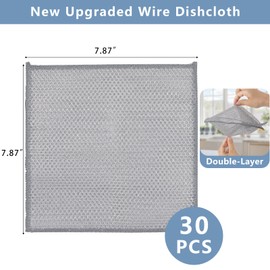 Tecbeauty 30Pcs Multipurpose Wire Dishwashing Rags for Wet and Dry, 7.87" x 7.87" Non Scratch Steel Wire Dishcloth, Double Layer Reusable Metal Cleaning Cloth for Cookware, Sinks, Dishes, Stove Tops