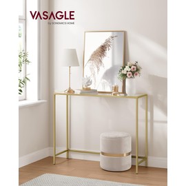 VASAGLE Entryway Table, Console Table, Tempered Glass Tabletop, Modern Sofa Table, Easy Assembly, with Adjustable Feet, for Living Room, Entryway, Pale Gold and Transparent ULGT132A01