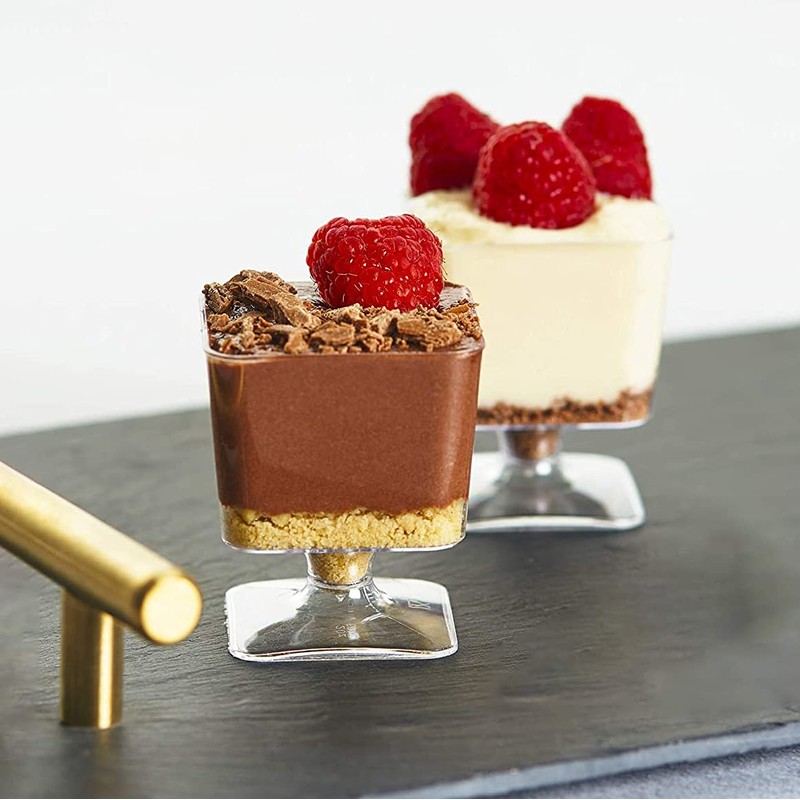 MATANA - 100 Small Plastic Dessert Cups 60ml, Square Clear