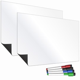 TMS Magnetic Fridge Whiteboard Set | Twin Pack with 2 x A3 White Boards for Memos, Notes or Reminders | use as Large Notice Board, Weekly Meal Planner or to Do List Includes 4 Eraser Pens