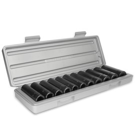 XtremepowerUS 1/2-Inch Drive Deep Socket Set (11-Socket Set) SAE Cr-V 6-Point (3/8" - 1") with Storage Case