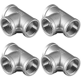 JoyTube 1/8" Female NPT Tee Adapter Cast Pipe Fitting Stainless Steel 3 Way Shape Connector，Pack of 4