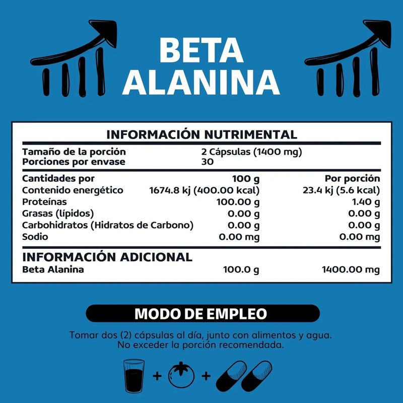 Beta Alanina Premium 1400mg 100 Máxima Pureza - Capsulas Veganas