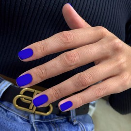 Matte Blue Press on Nails Short Square, Short Fake Nails Glue on Short Square Nails Press ons, Soft Gel Glue on Nails Short Stick on Nails for Women Thick Solid Color Acrylic Nails 24pcs