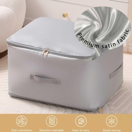 Ultra Space Saving Self Compression Organizer, 2025 New 3-Layer Zipper Large Capacity Storage Bag, Thick Satin Fabric Heavy Duty Bags for Comforters Blankets Bedding Duvet (Gray, X-Large, 3PCS)