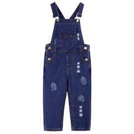 KIDSCOOL SPACE Girls Distressed Denim Overalls,Bib Pocket Jean Dungarees,Blue,9-10 Years