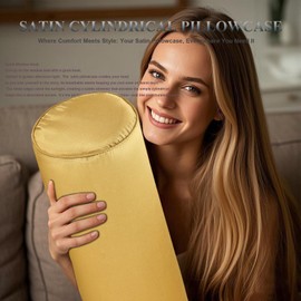 Satin Cylinder Pillowcase | Silk-Like Roll Bolster Pillow Cover with Hidden Zipper | Neck Roll Covers for Hair & Skin Friendly（ Golden Yellow 18" x 6" ）