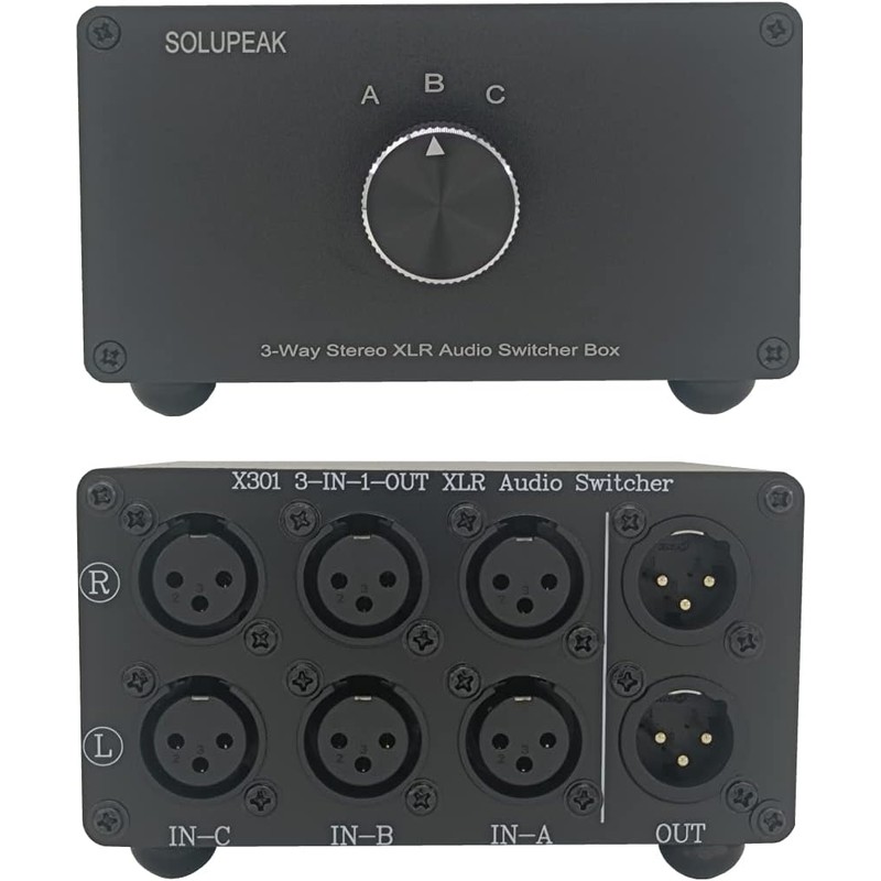 SOLUPEAK 3-Way XLR Stereo Audio Switch Box, Balanced Audio Converter,
