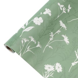 Flowers Wrapping Paper Roll-17 Inches X 32.8 Feet, Mini Roll, White Floral Design Wrap Paper for Girls Women Grandma, for Birthdays, Bridal Shower, Weddings, Anniversaries, Mother's Day, Floral Design, 1 Roll