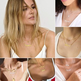 Alyssa Necklace, 18K Gold Plated Name Necklace, Stainless Steel Script Initial Nameplate Necklace Old English Pendant