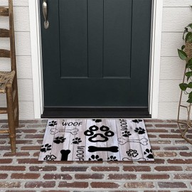 Nintydays Door Mat Dog Bones Paws Footprint Cartoon Recessed Area Entrances Coconut Coir Floor Mats Gift for Pet Dog Lovers Captures Dirt Cursive Backing Plain Easy to Maintain Machine Washable16x24
