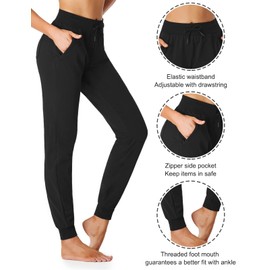 SEVEGO Lightweight Women's 32" Tall Inseam Cotton Soft Jogger with Zipper Pockets Cargo Pants Black Medium