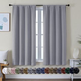 Simplebrand Ava Silver Grey Blackout Curtains for Bedroom 63 Inch Length 2 Panels, Solid Thermal Insulated Energy Saving Rod Pocket Window Treatment Curtains Blackout Drapes, W40 x L63 Inch, Silver