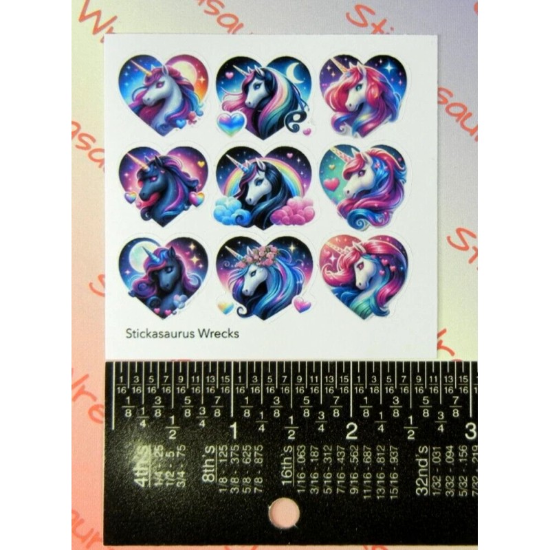 Stickasaurus Wrecks Midnight Unicorn Hearts Mini Sticker Sheet Style 2