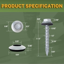 LIONMAX Metal Roofing Screws #10 × 1-1/2 Inch, 300-PCS, Rustpert Coating Hex Head Sheet Metal to Wood Siding Screw with Rubber Washer, Sharp Point, Hex Socket Included
