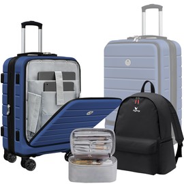 KEYTANG Classic Light Weight Hardside Expandable Spinner Wheels Luggage Suitcase W/TSA Lock, Navy Blue, Carry on-3 Pieces