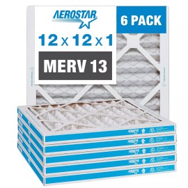Aerostar 12x12x1 MERV 13 Pleated Air Filter, AC Furnace Air Filter, 6 Pack (A...