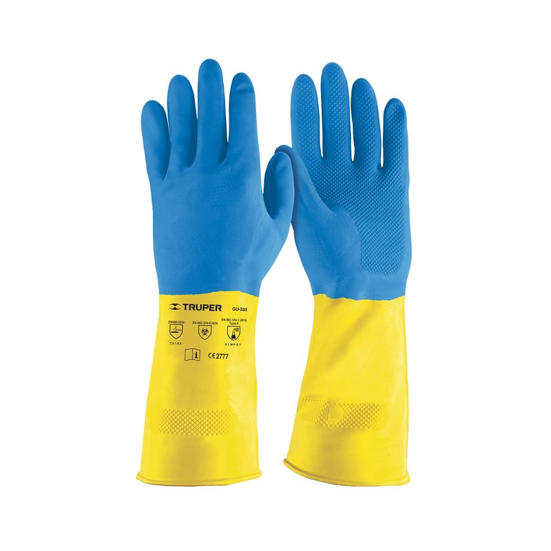 Truper GU-333, Guantes de látex reforzados para limpieza, grandes