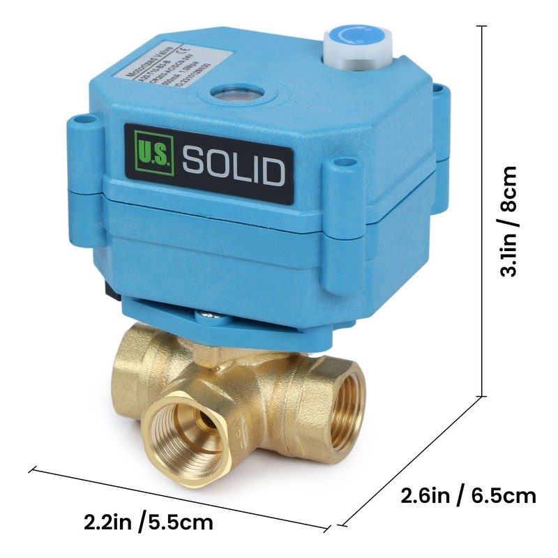 U.S. Solid 3-Way Brass Motor Ball Valve, Heavy Duty Versatile