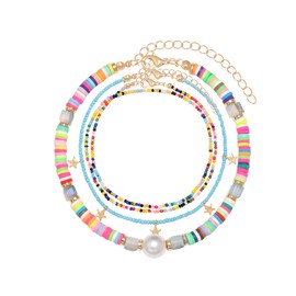 ZITULRY Multiple Colorful Beaded Anklets Bracelets for Women African Vinyl Disc Beads Foot ankle Chain Bohemian Summer Beach Rainbow Beads Ankle Bracelet Set for Girls, 8 inch, Metal